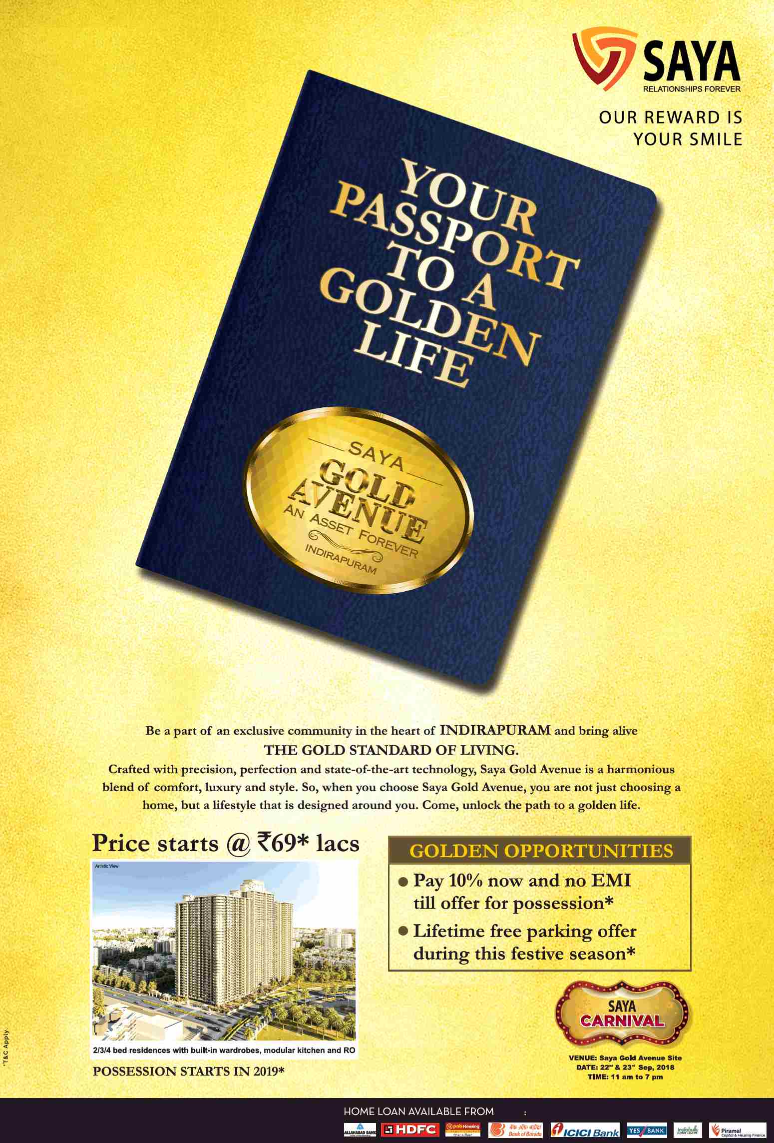 Pay 10% now & no EMI till offer of possession at Saya Gold Avenue in Indirapuram, Ghaziabad Update